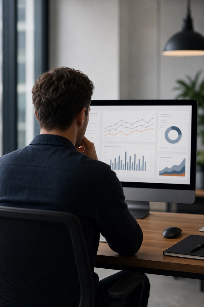 Professional reviewing workplace analytics